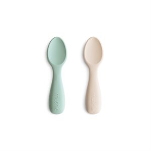 Mushie Toddler Starter Spoons - Silicone 2-Pack - Cambridge Blue/Shifting Sand